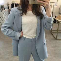 Feminino único trabalho botton blazer ternos ol calças terno entalhado blazers jaquetas com calças duas peças conjunto vermelho rosa verde