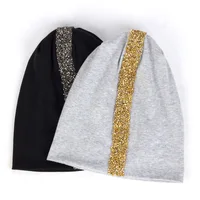 Geebro Women Soft Rhinestones Ribbon Cotton Casual Beanies Hats Solid Color Baggy Slouch Hats and Cap Lady Birthdays Gifts 2