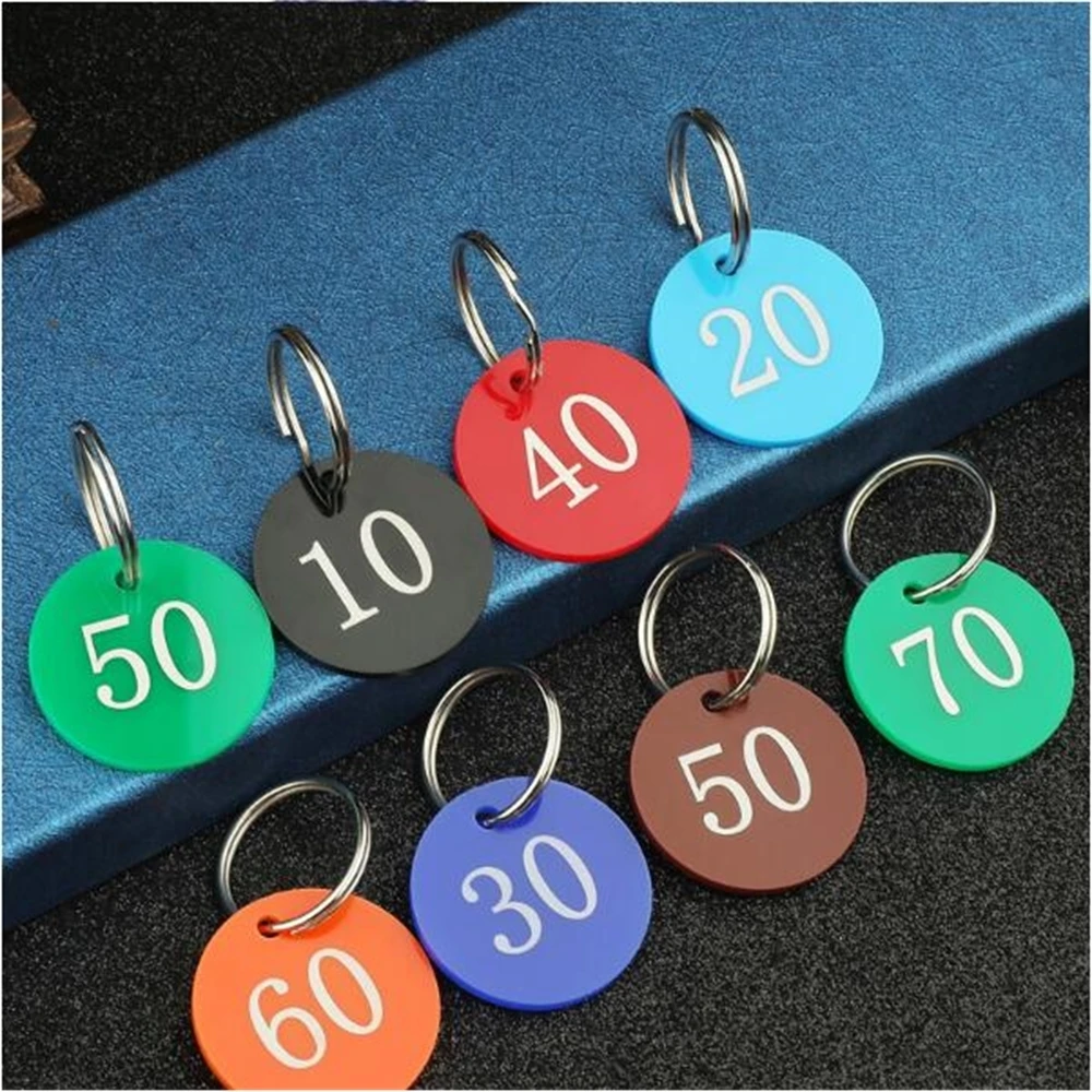 Dia 3cm Number Digital Round Card Label Tag Double Side Acrylic Plate Signage With Key Ring Keychain Number 1-100