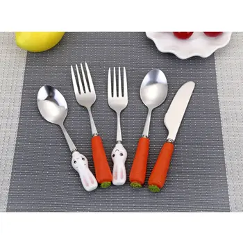 

Cartoon Stainless Steel Kids Spoons Forks Knife Resin Handle Baby Feeding Tableware Kids Toddler Dishes Dinnerware