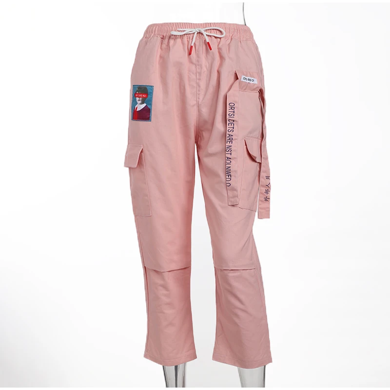 Розовые прямые женские брюки-карго в стиле хип-хоп размера плюс XXXL, женские спортивные брюки в стиле пэчворк, уличные спортивные брюки для женщин