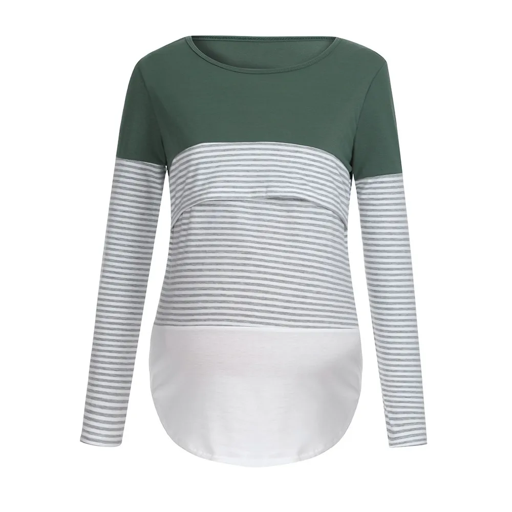 Green Пижама для беременных, Одежда для беременных, блузка ropa de mujer, рубашка для беременных, полосатая одежда с длинными рукавами для беременных - Цвет: Green