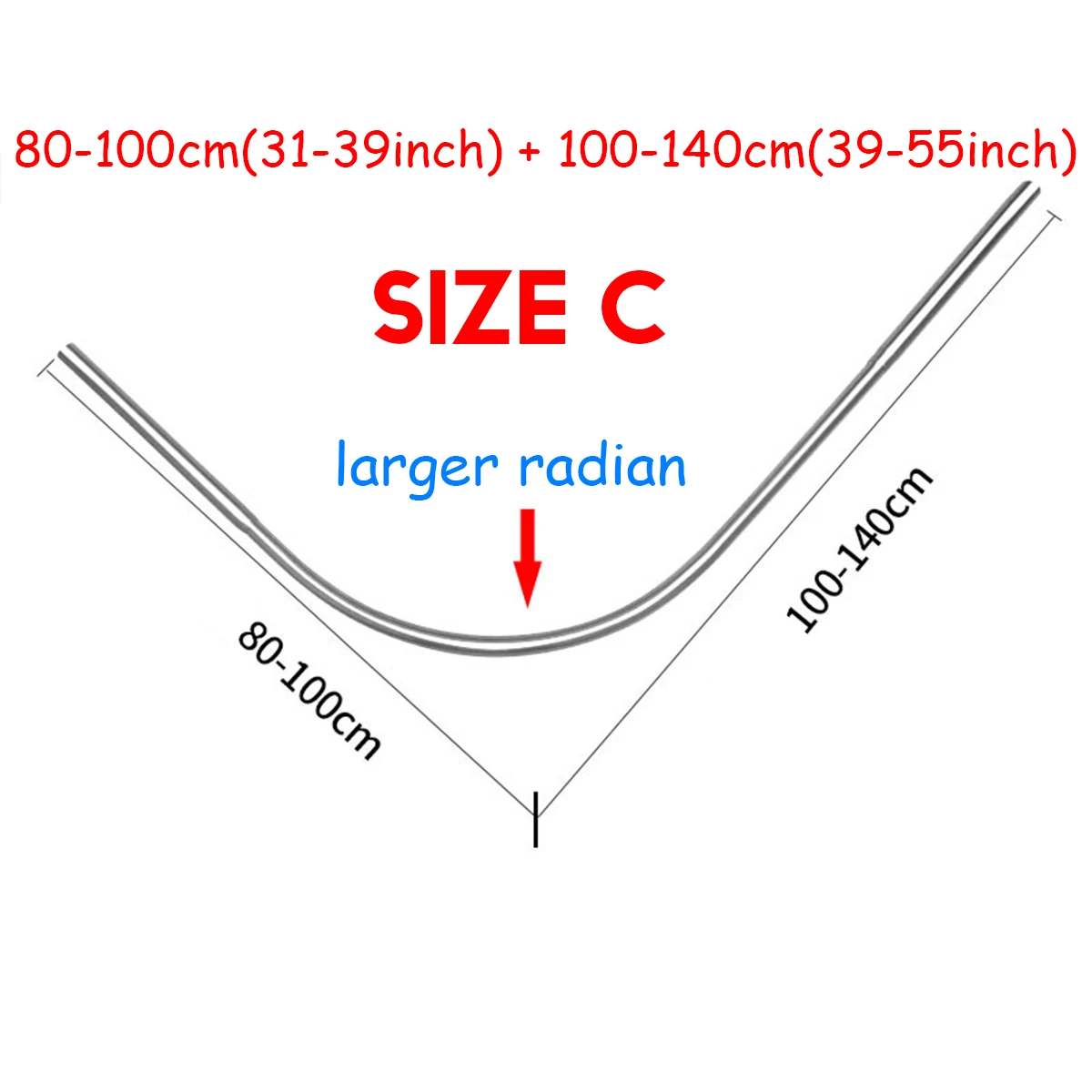Выдвижной изогнутый стержень для душевой занавески u-образной формы 201 из нержавеющей стали для душевой занавески для ванной комнаты 6 размеров - Цвет: C