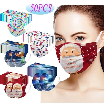 

50PC Unisex Christmas Facemasks Disposable 3-Layer Dustproof Breathable Protective Mask Chic Butterfly Prints Masque Mascarillas