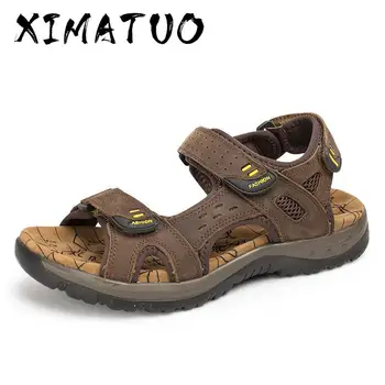 

Merkmak Genuine Leather Summer Men Outdoor Sandals Beach Casual Shoes Sandals Quick Dry Protective Walking Shoes Large Size