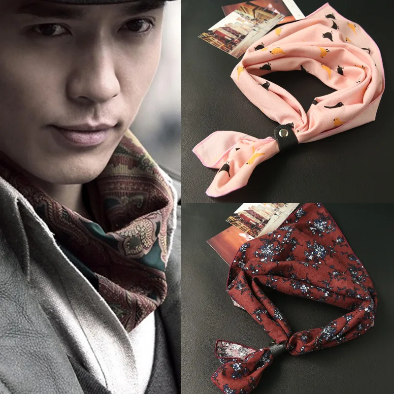 Korean Version Joker Men's and Women's Scarves British Fashion Small Squares Autumn Winter Vintage Pattern Cotton Scarf Luxury