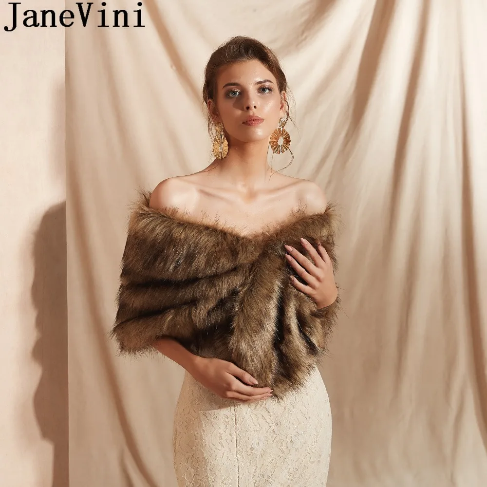 JaneVini 2019 коричневое Болеро Hochzeit зимняя Свадебная вечеринка Пелерина взрослый искусственный мех шаль свадебные обертывания меховая