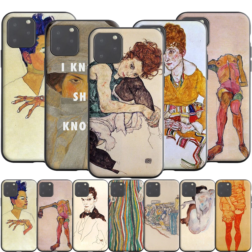 Силиконовый чехол Egon Schiele для Apple iPhone 13 12 Mini 11 Pro XS X XR Max 8 7 6S 6 Plus SE 5S | Мобильные
