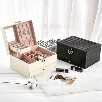 

22.5*17*12cm Multi-Function Leather Jewelry Box Multi-Layer Large-Capacity Jewelry Ring necklace Storage Boxes Organizer Bins