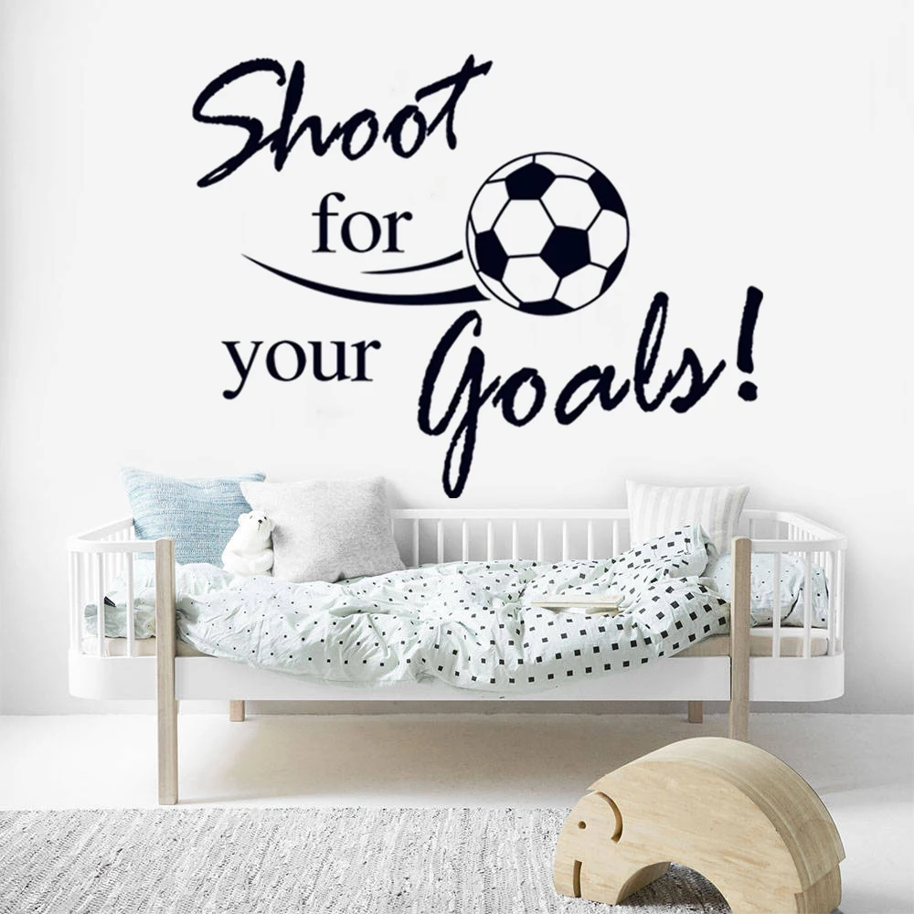 

Flying Football Shoot For Your Goal Wall Stickers English Letters Home Decals Vinyl Kids Room Livingroom Decor Murals HJ0500