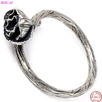 

BOCAI S925 sterling silver rings retro poppy flower Thai silver ring anti allergy opening handmade women's 925 silver jewelry