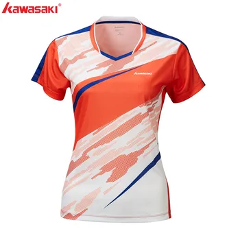 

2020 New KAWASAKI Breathable Badminton Shirt Short Sleeved V Collar Shirt Woman Sportswear For Fitness Gym ST-R2211