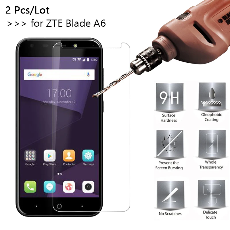 

2Pcs 2.5D 0.26mm 9H Premium Tempered Glass For ZTE Blade A6 5.2 inch Screen Protector protective film ZTE A6 Glass