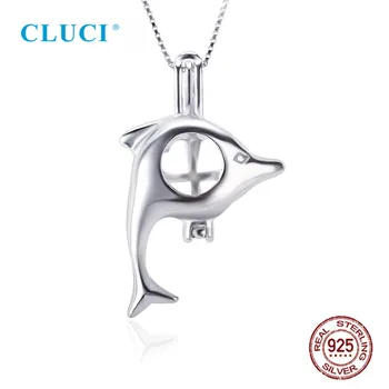 

CLUCI Cute Dolphin 925 Sterling Silver Pearl Cage Pendant Women Necklace Jewelry Real 925 Silver Pearl Pendant Locket SC001SB