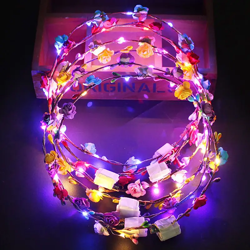 

10/7pcs Women Head With Lights Lit LED Flower Hair Crown Flower Wreath Wedding Party Garden Festive Party Valentine Decora 2020