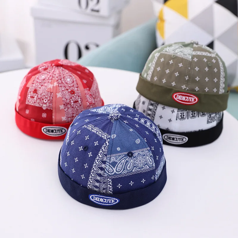 Doitbest Vintage boy Docker Cap Brimless Hat Breathable girl Beanie Hats Cotton Retro Adjustable Literary Landlord Sailor Cap