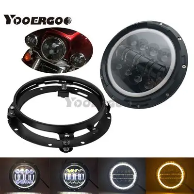 80W BLACK Дюймов круглые светодиодные фары дальнего ближнего света подсветка Angel Eyes DRL фары для мотоцикла Чоппер Кафе Racer Bobber curiers - Цвет: 80W BLACK