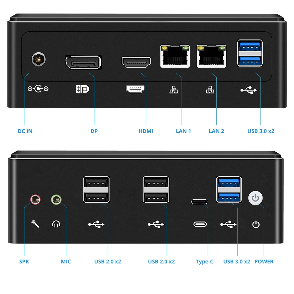  HLY Mini PC DDR4 RAM Intel Core i7 8650U 7500U i5 8250U 7200U Dual RAM M.2 SSD 4K UHD DP HDMI 2*LAN