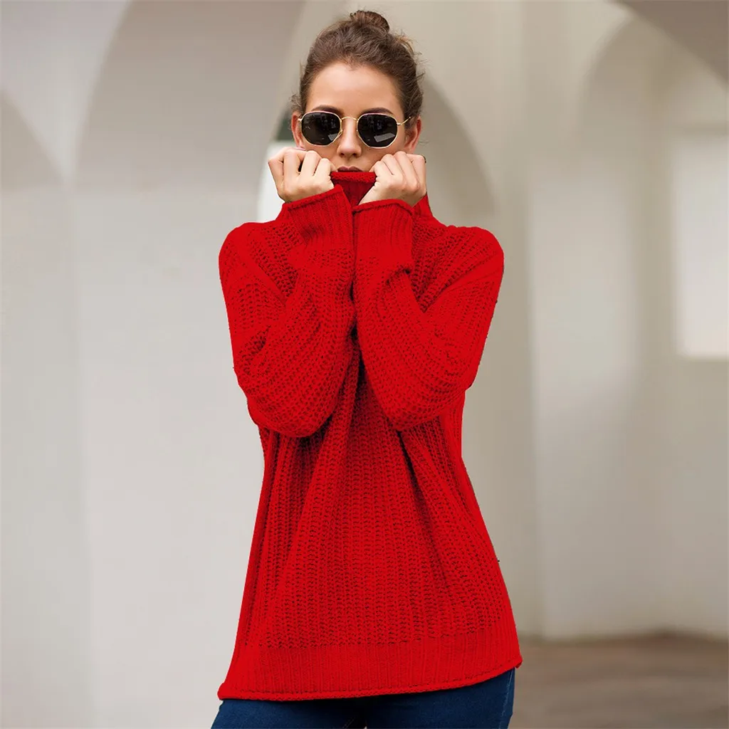 SAGACE женский свитер, очаровательный сексуальный вязаный свитер с высоким воротом, пуловер, одежда высокого качества, повседневный женский свитер с рукавами-фонариками