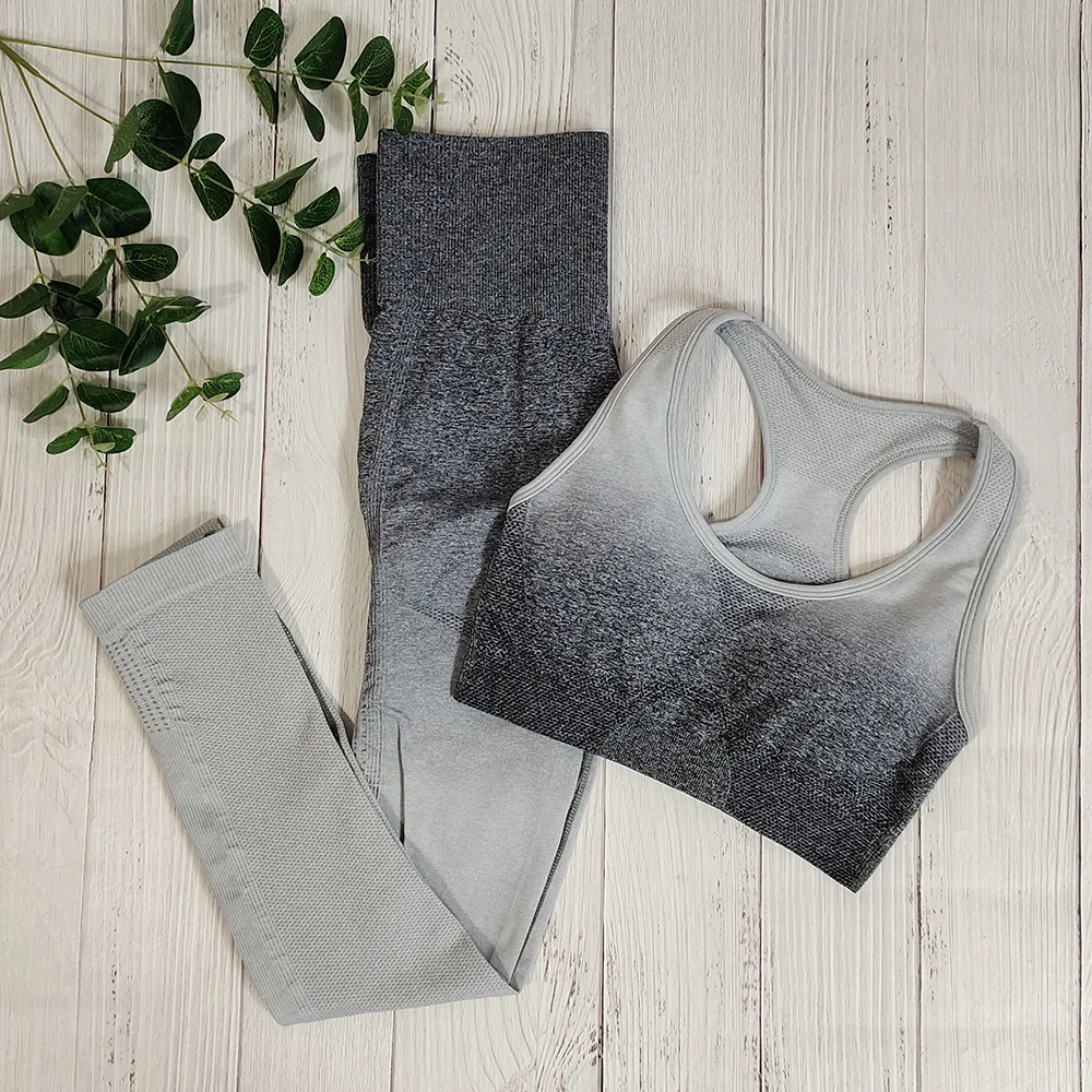 Ombre Seamless Yoga Set Crop Top Bra and Leggings Women Sportswear Gym Set Clothes Workout Fitness Suit Sports Set  Activewear