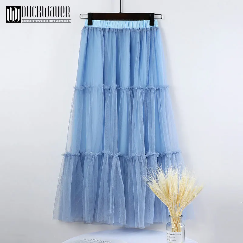 Women Comfortable High waist mesh skirt Ankle-Length Elastic Tulle Women skirt Ladies Pleated Tulle Midi Skirt