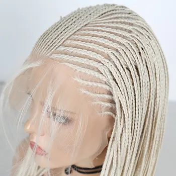 

Bombshell White Synthetic Hair 13*6 Lace Front Braid Wig Straight Heat Resistant Fiber Hair Natural Hairline With Baby Hair Wigs