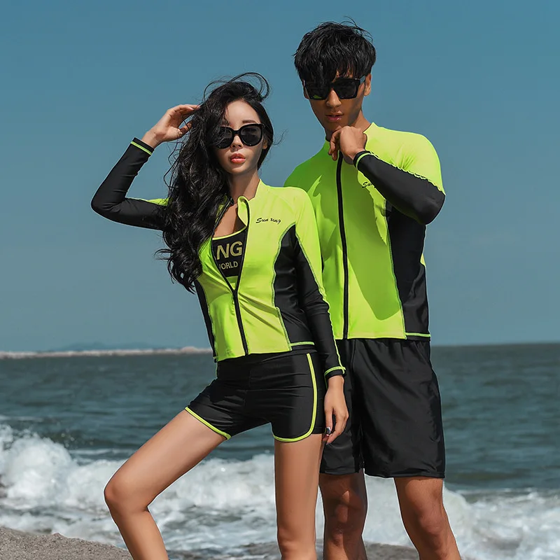 

Couples Diving Suit Split Type Quick Drying Clothes Sun-resistant Jellyfish Men And Women Long-sleeved Swimsuit Three-piece Set
