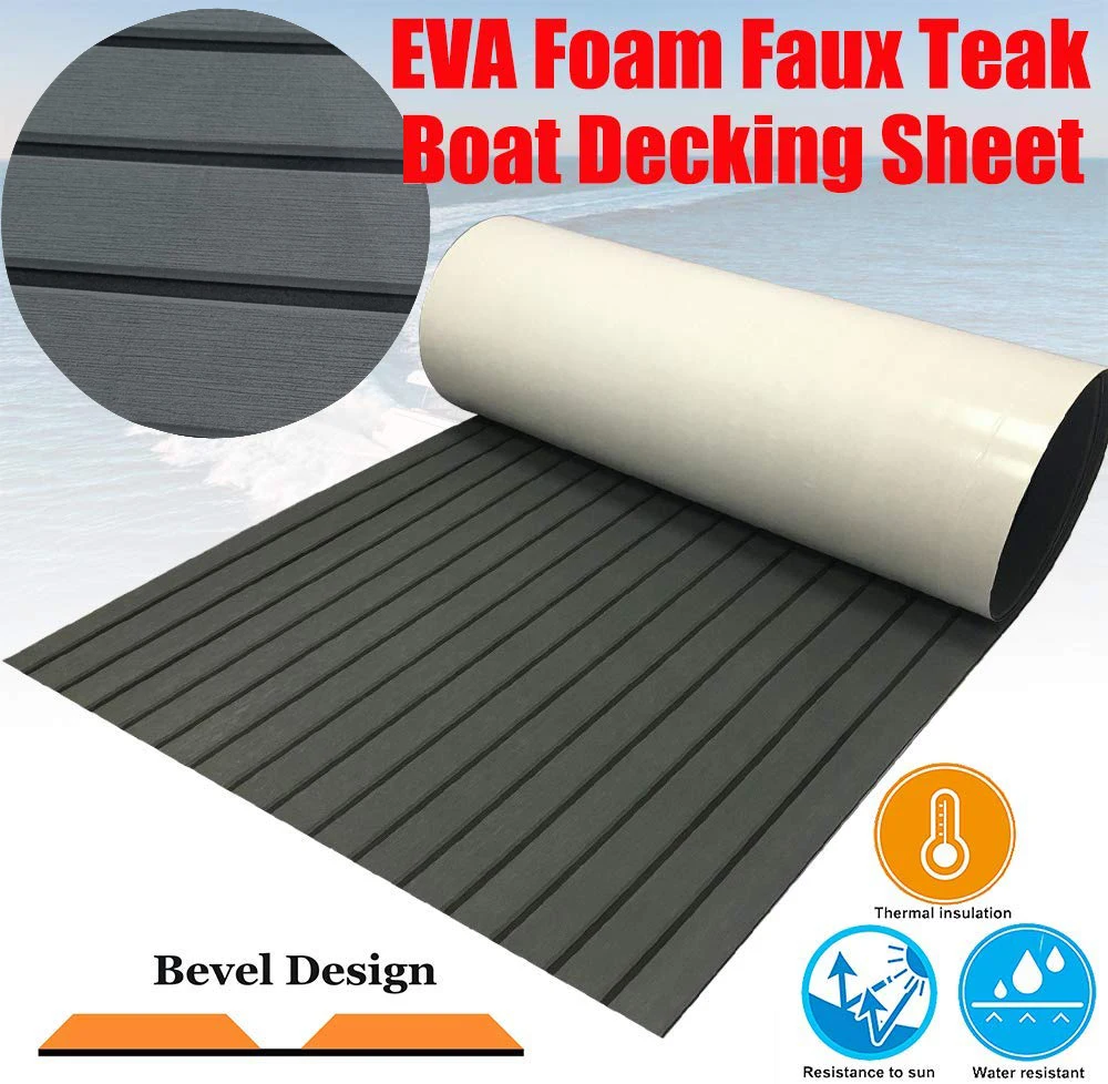 

EVA Foam Teak Decking Sheet 94.5"x35.4" Gray Yacht Marine Carpet Flooring Mat Non Skid Self Adhesive Sea Deck Boat Accessories