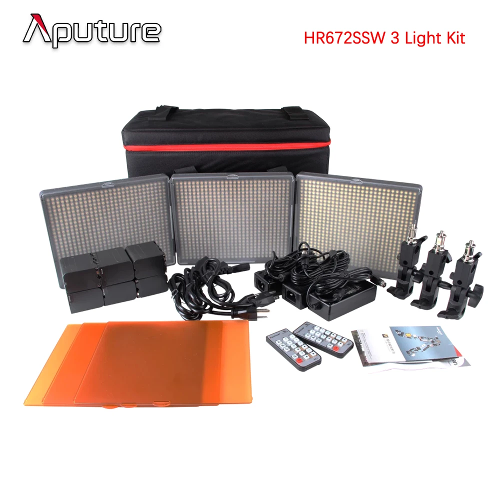 HR672SSW 3 Light Kit Aputure Amaran HR672 CRI95+ Ультратонкий 3200-5500K 2,4G беспроводной пульт дистанционного управления пленка 672 светодиодный студийный видео фотосъемка освещение - Цвет: HR672SSW 3 Light Kit