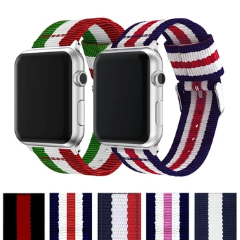 

stripe Color Buckle Watch Band for Apple Watch Series 5 4 3 2 1 Woven Nylon Strap Bracelet for iWatch 38/40/42/44MM Watchband