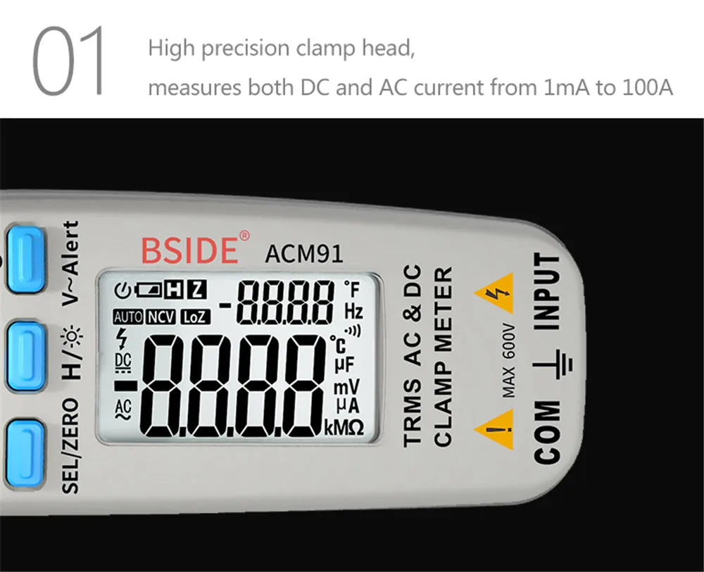 BSIDE ACM91 True RMS мини цифровой клещи постоянного тока переменного тока 100A 1mA точность ремонт автомобиля Амперметр Вольтметр NCV тестер мультиметр