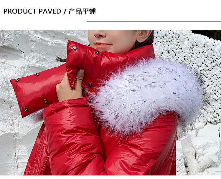 Photo Shoot New Style down Jacket Women's Long Cold Bright Surface Cotton Coat Thick Large Size Versitile Fashion Cotton Coat Fa