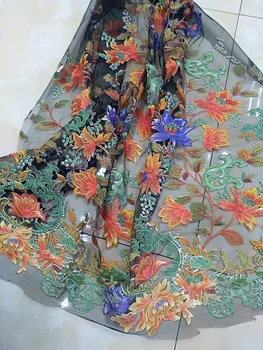 

High quality multi-color thread embroidery large flower French mesh soft African lace fabric Nigeria lace evening dress skirt