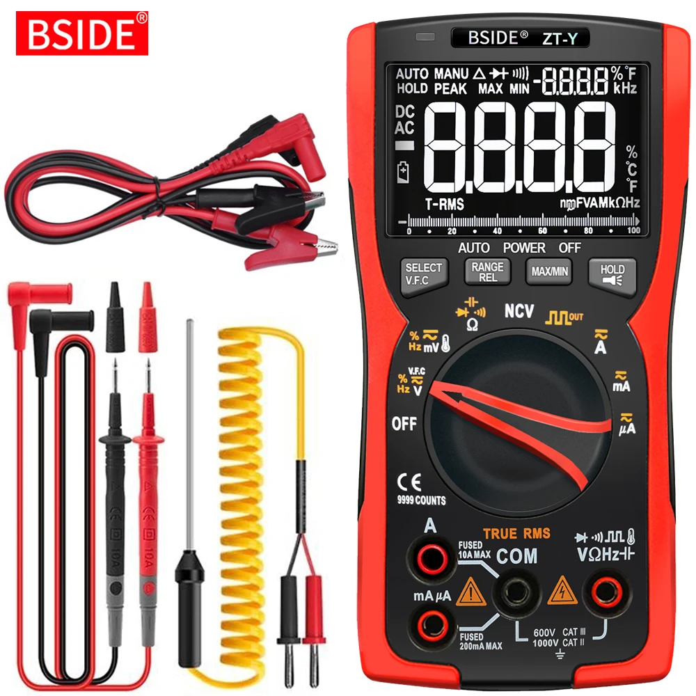 BSIDE ZT Y Цифровой мультиметр True RMS 9999 отсчетов 3 линейный дисплей Аналоговый Тестер