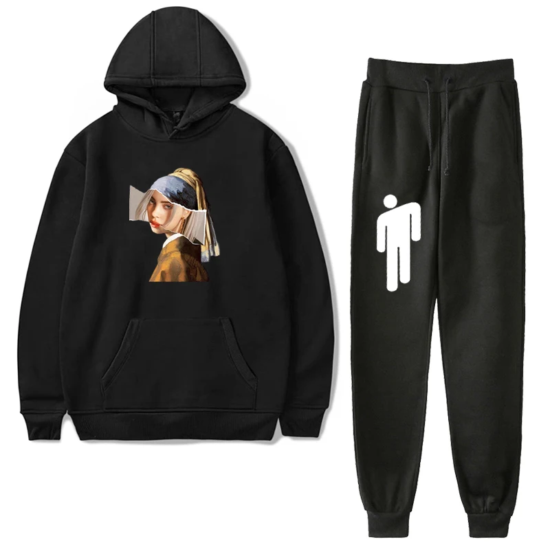 Black 12 Billie Eilish/комплекты для детей; комплект из 2 предметов; бархатные толстовки с капюшоном и штаны для подростков; Спортивный костюм для девочек и мальчиков; светящаяся уличная одежда; спортивный костюм - Цвет: Black 12