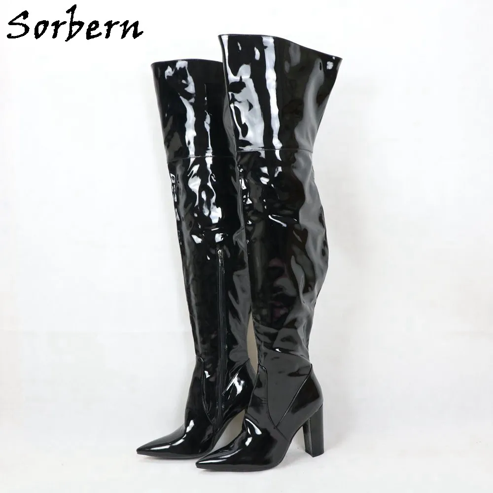 Sorbern Fashion Block Heel Female Boots Block Heels Pointy Toe Custom Patent Colors Chunky Heel Shoe Size 13 Womens Shoes