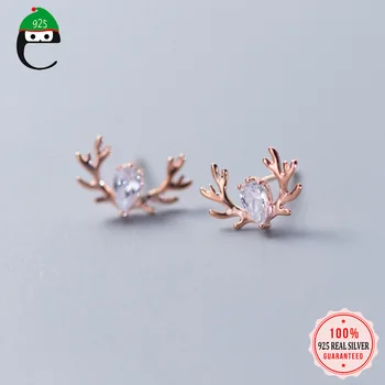 

ElfoPlataSi 925 Solid Real Sterling Silver 12mmX8mm Rose Elk CZ Stud Earring For Women Silver Earring Christmas Present XY1222