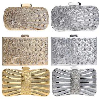 

Rhinestones Evening Bag Hollow Out Fashion Ladies Small Diamonds Party Clutch Wedding Bridal Handbags Chain Shoulder Purse
