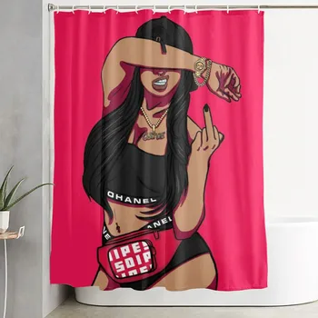 

Pink Afro Lady African American Black Women Girls Shower Curtains Water Repellent for Stalls and Bathtubs washing room Curtains