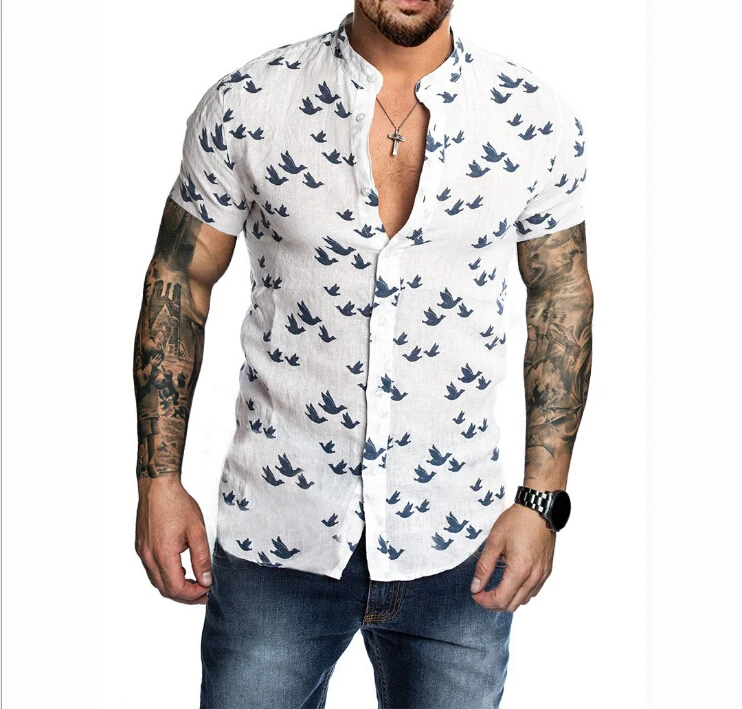 2020 Gothic Cotton linen Floral Printed Short Sleeve Shirt for Men Casual Streetwear Slim Fitness Men Shirts Blouse 2020 Gothic Cotton linen Floral Printed Short Sleeve Shirt for Men Casual Streetwear Slim Fitness Men Shirts Blouse