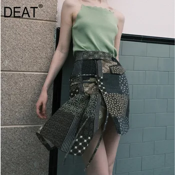 

DEAT 2020 New Spring And Summer High Waist Spliced Metal Beading Irruglar Short Half Body Skirt Pencil Sexy WM42806L