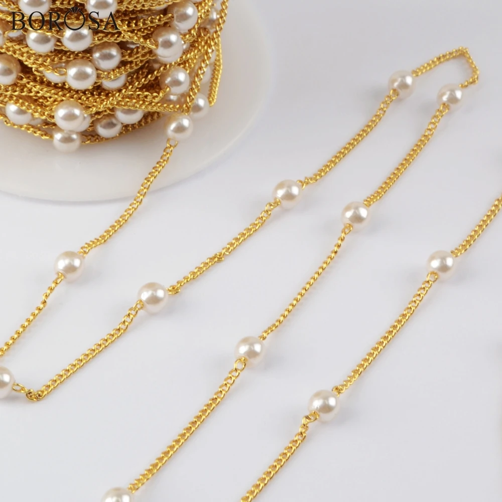 BOROSA 4mm Round Pearl Beaded Chains Copper &amp Beads Chain Necklace Accessories Stone for JT269 | Украшения и аксессуары