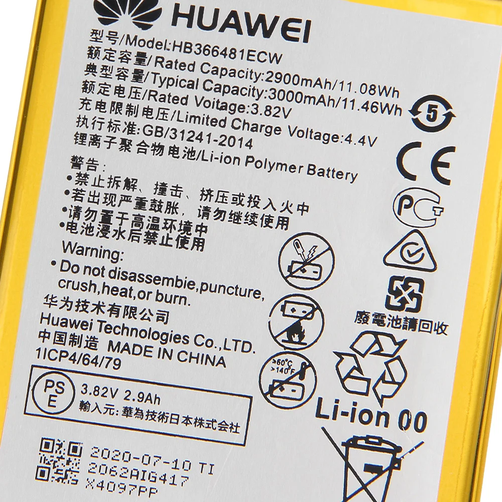 Оригинальная запасная батарея HB366481ECW для Huawei P9 Lite honor 8 lite 5C Ascend G9 P20 y6 II Nova 3e Y6 prime