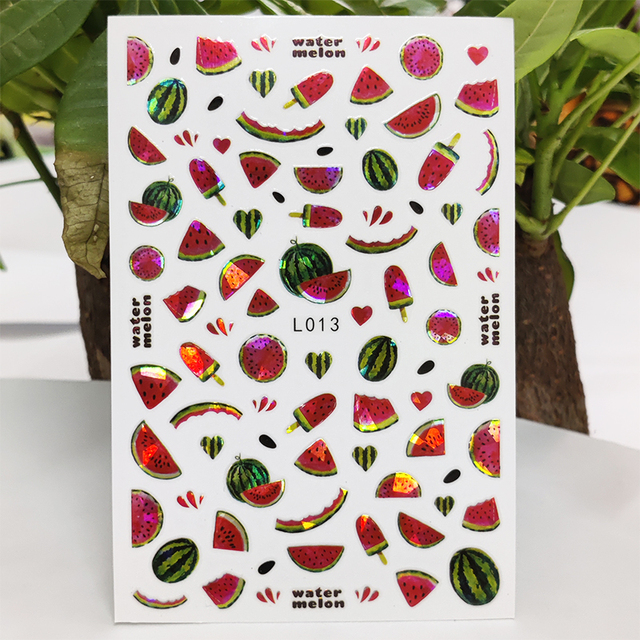 Nail Sticker Waterproof Shining Stickers for Nails Sweet Watermelon Popsicle Fruit Nail Art Decoration Aurora Silver Design