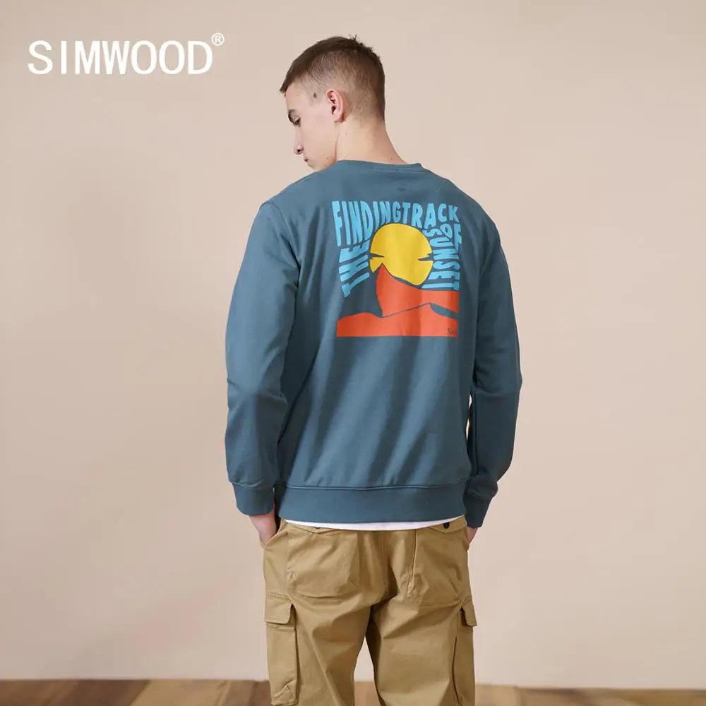 SIMWOOD 2022 весенне-зимние толстовки с принтом заката мужские модные толстые теплые