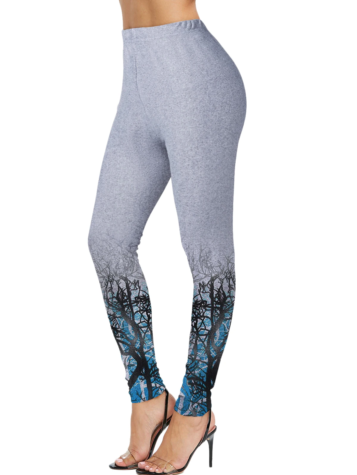 Cadetblue Wipalo Women Printed Dance Cropped Leggings High Waist Stretch Trousers Fashion Tree Printed Fitness Leggings Workout Pants - Цвет: Cadetblue