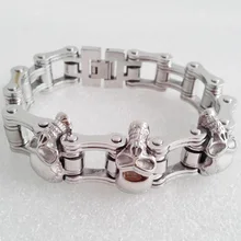 Гранда шик огромный тяжелый 20 мм Полированное Серебро 316L нержавеющая сталь череп головы мужские Мальчики байкер браслет панк-рок 8,66"