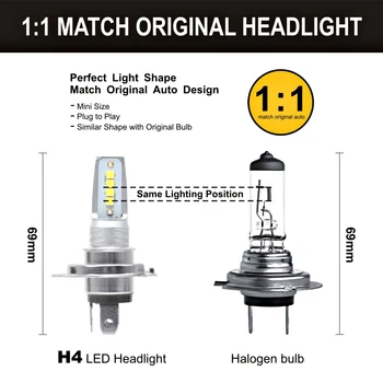 

Lamp Car Headlights 110W DC 9-32V 6000K Replacement 20800LM H4 High low beam