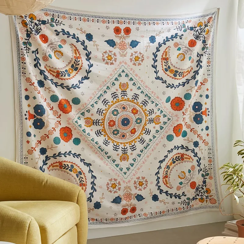 Botanical Celestial Floral Tapestry Wall Hanging Boho Decor Wall Psychedelic Flower Hippie Home Decor Cloth Tapestries