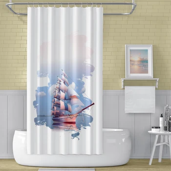

Smiple Nordic Sea Sailing Landscape Shower Curtain Bathroom Waterproof Polyester Bohemian Bath Screens for Bathroom Decor Gift